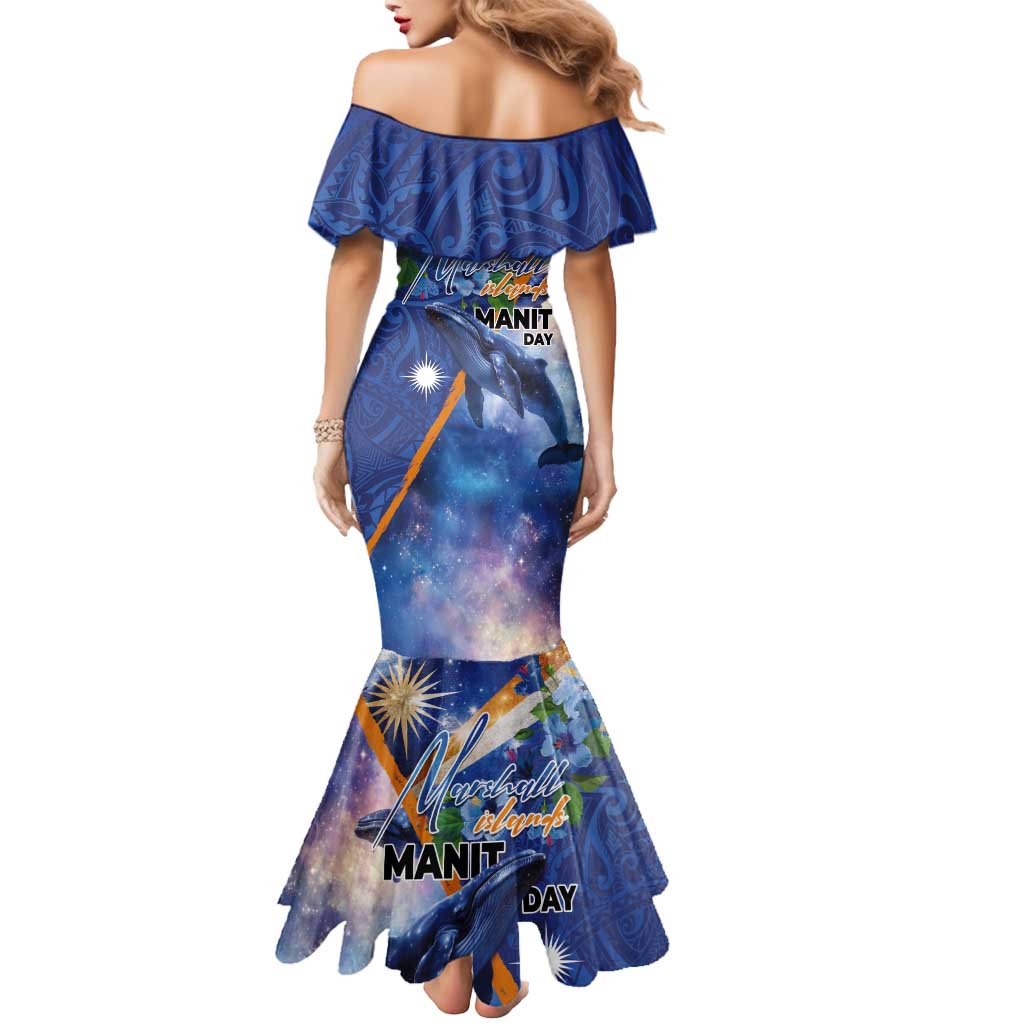 Marshall Islands Manit Day Mermaid Dress Grunge National Flag with Whales and Tribal Tattoos LT03 - Polynesian Pride