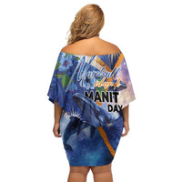 Marshall Islands Manit Day Off Shoulder Short Dress Grunge National Flag with Whales and Tribal Tattoos LT03 - Polynesian Pride