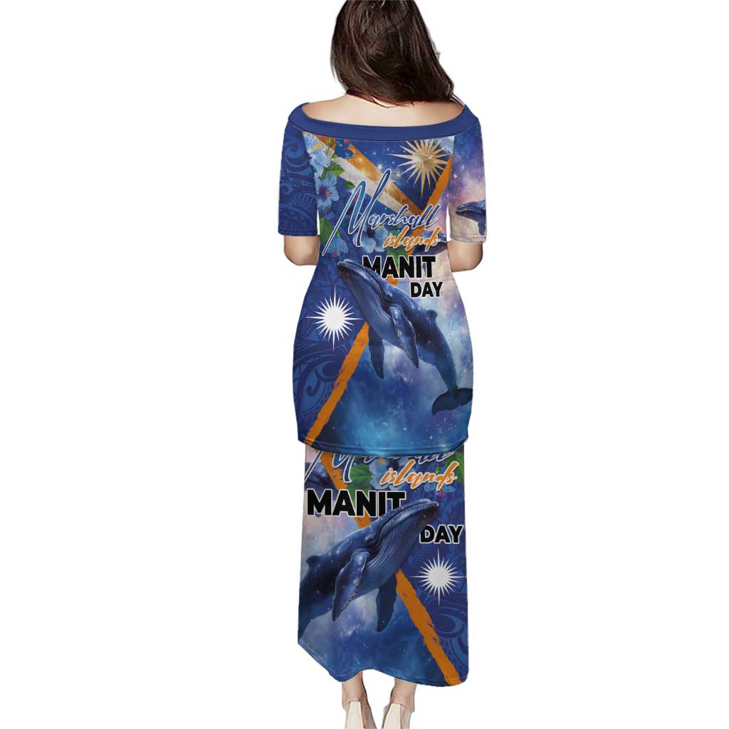 Marshall Islands Manit Day Puletasi Grunge National Flag with Whales and Tribal Tattoos LT03 - Polynesian Pride