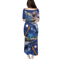 Marshall Islands Manit Day Puletasi Grunge National Flag with Whales and Tribal Tattoos LT03 - Polynesian Pride