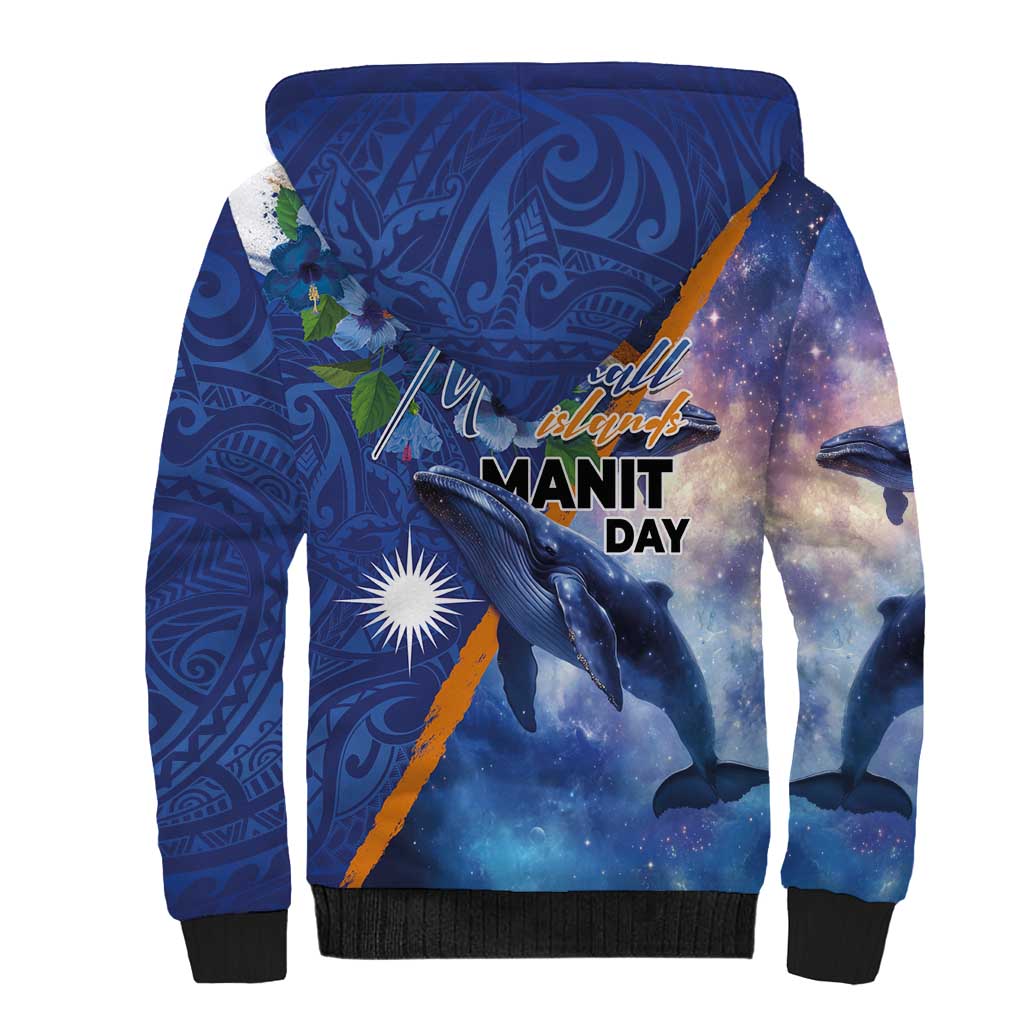 Marshall Islands Manit Day Sherpa Hoodie Grunge National Flag with Whales and Tribal Tattoos LT03 - Polynesian Pride
