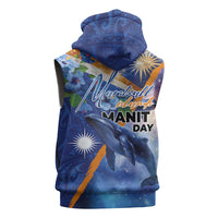 Marshall Islands Manit Day Sleeveless Hoodie Grunge National Flag with Whales and Tribal Tattoos LT03 - Polynesian Pride