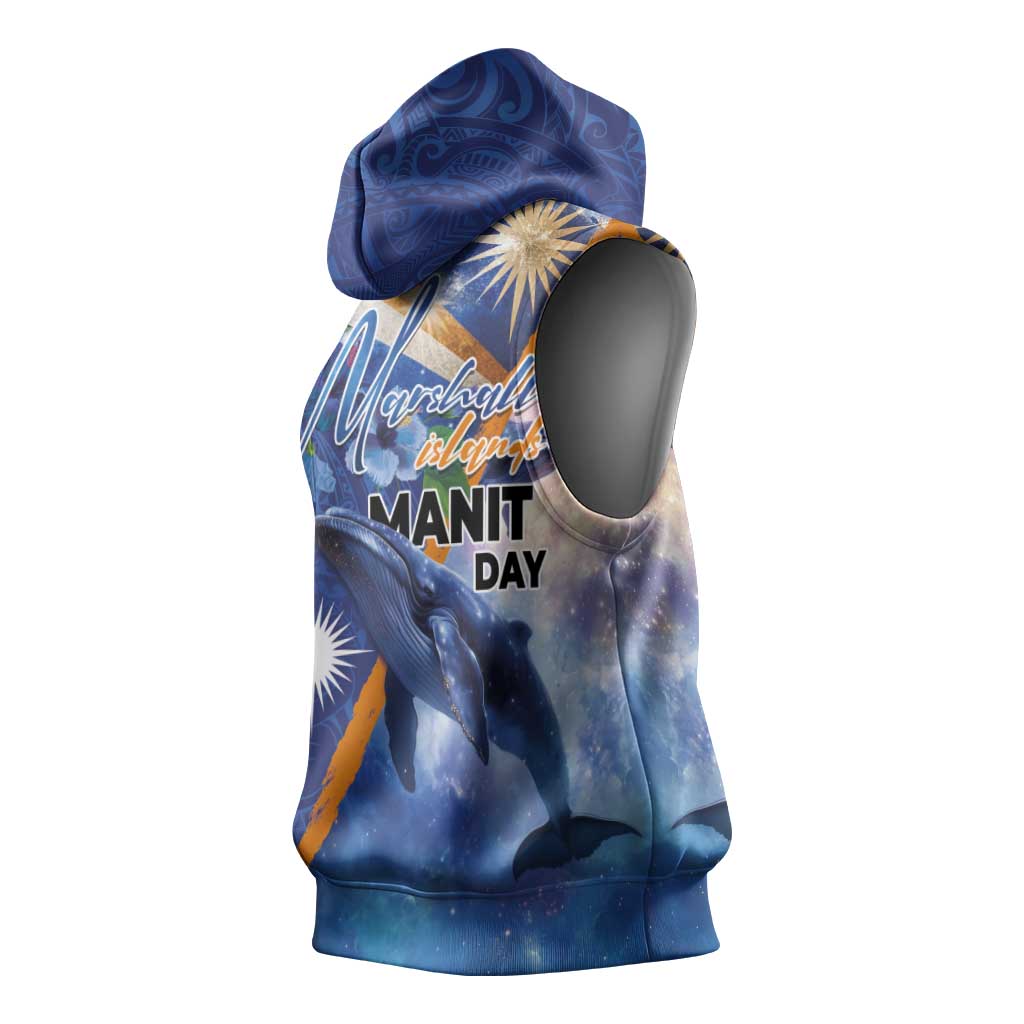 Marshall Islands Manit Day Sleeveless Hoodie Grunge National Flag with Whales and Tribal Tattoos LT03 - Polynesian Pride