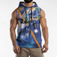 Marshall Islands Manit Day Sleeveless Hoodie Grunge National Flag with Whales and Tribal Tattoos LT03 - Polynesian Pride