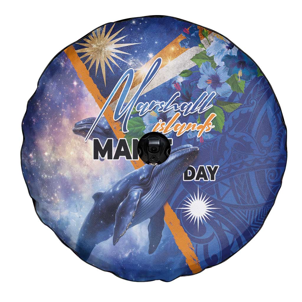 Marshall Islands Manit Day Spare Tire Cover Grunge National Flag with Whales and Tribal Tattoos LT03 - Polynesian Pride