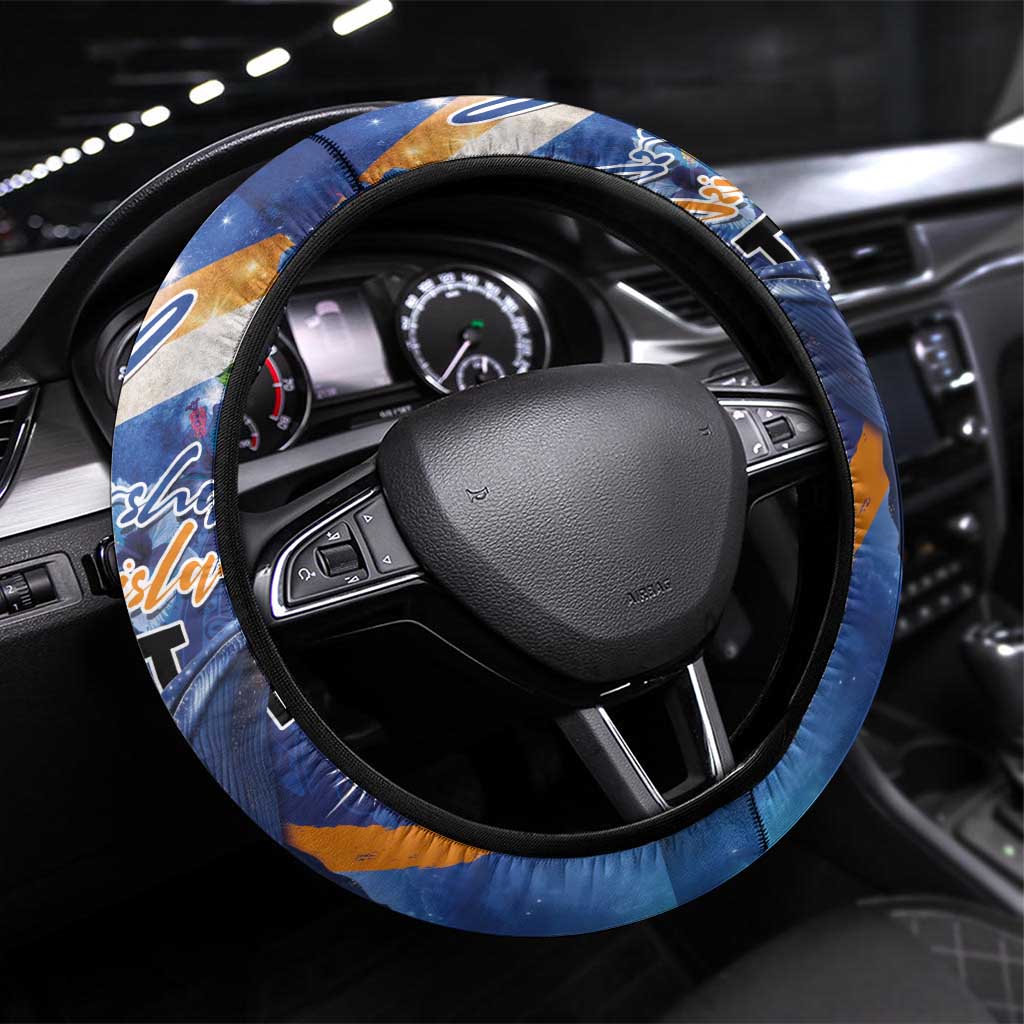 Marshall Islands Manit Day Steering Wheel Cover Grunge National Flag with Whales and Tribal Tattoos LT03 Universal Fit Blue - Polynesian Pride