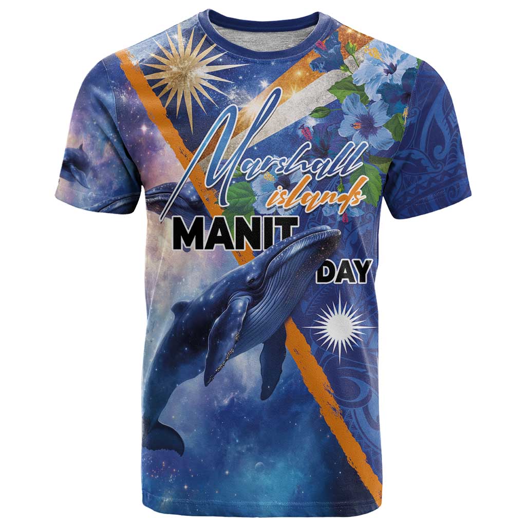 Marshall Islands Manit Day T Shirt Grunge National Flag with Whales and Tribal Tattoos LT03 Blue - Polynesian Pride