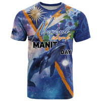 Marshall Islands Manit Day T Shirt Grunge National Flag with Whales and Tribal Tattoos LT03 Blue - Polynesian Pride