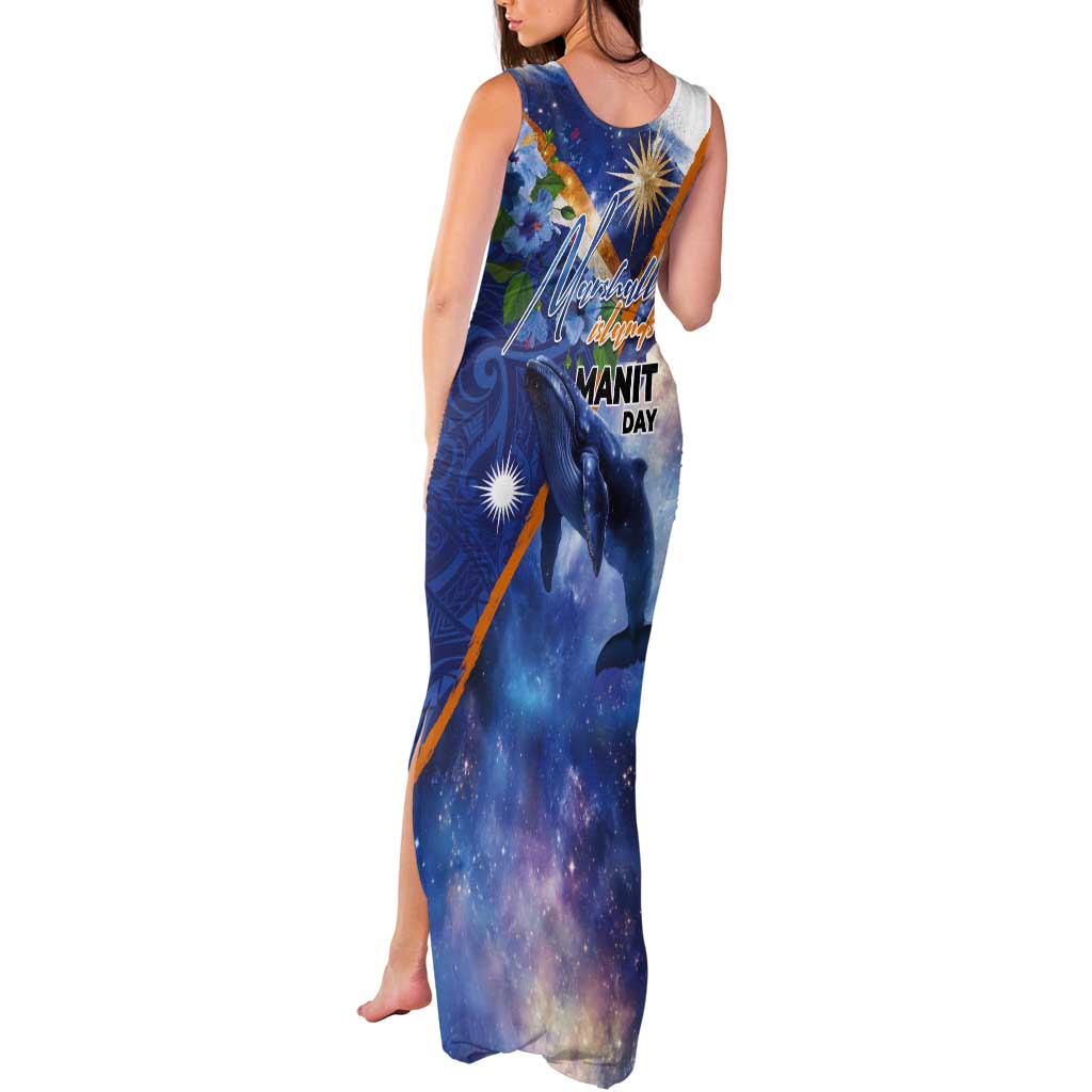 Marshall Islands Manit Day Tank Maxi Dress Grunge National Flag with Whales and Tribal Tattoos LT03 - Polynesian Pride