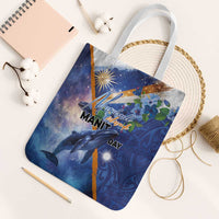 Marshall Islands Manit Day Tote Bag Grunge National Flag with Whales and Tribal Tattoos LT03 White Strap One Size Blue - Polynesian Pride