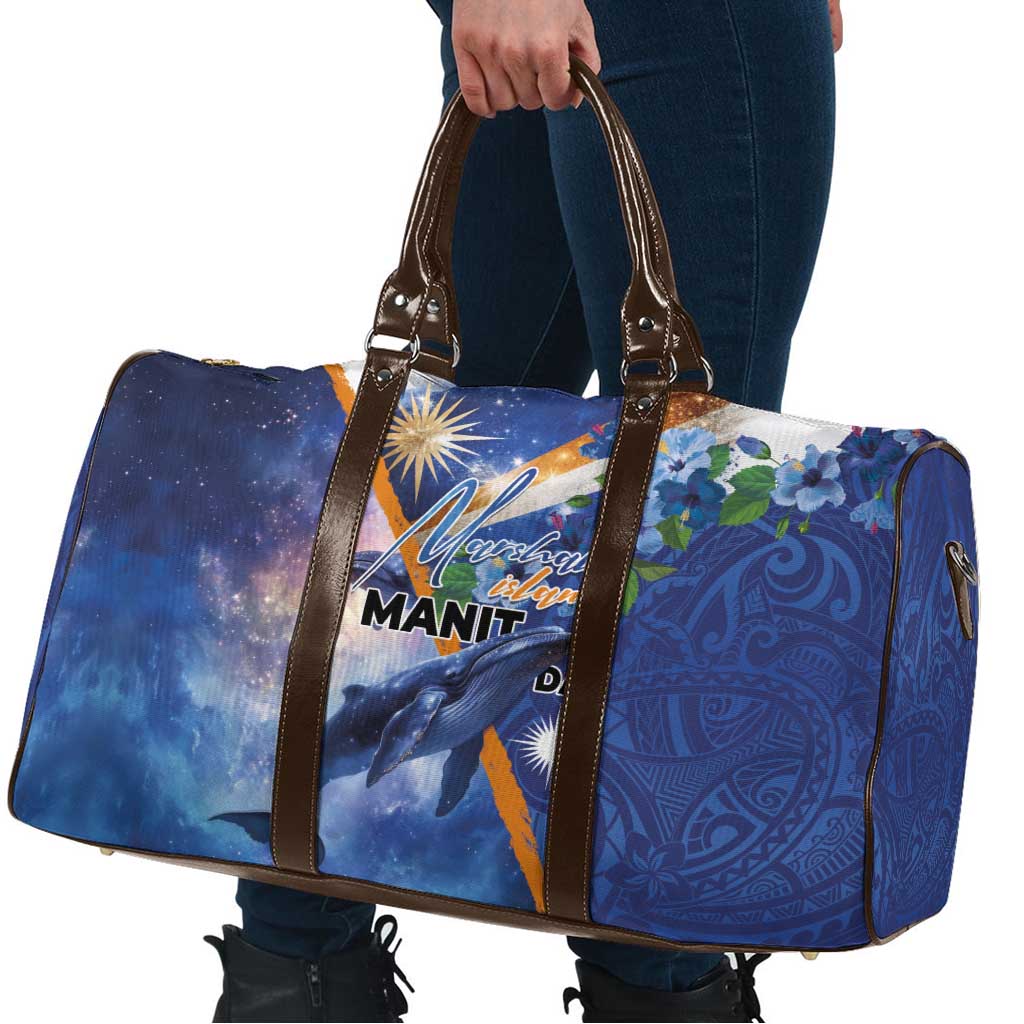 Marshall Islands Manit Day Travel Bag Grunge National Flag with Whales and Tribal Tattoos LT03 - Polynesian Pride