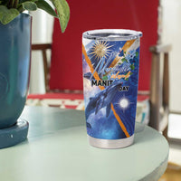 Marshall Islands Manit Day Tumbler Cup Grunge National Flag with Whales and Tribal Tattoos LT03 - Polynesian Pride