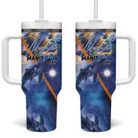 Marshall Islands Manit Day Tumbler With Handle Grunge National Flag with Whales and Tribal Tattoos LT03 One Size: 40 oz Blue - Polynesian Pride
