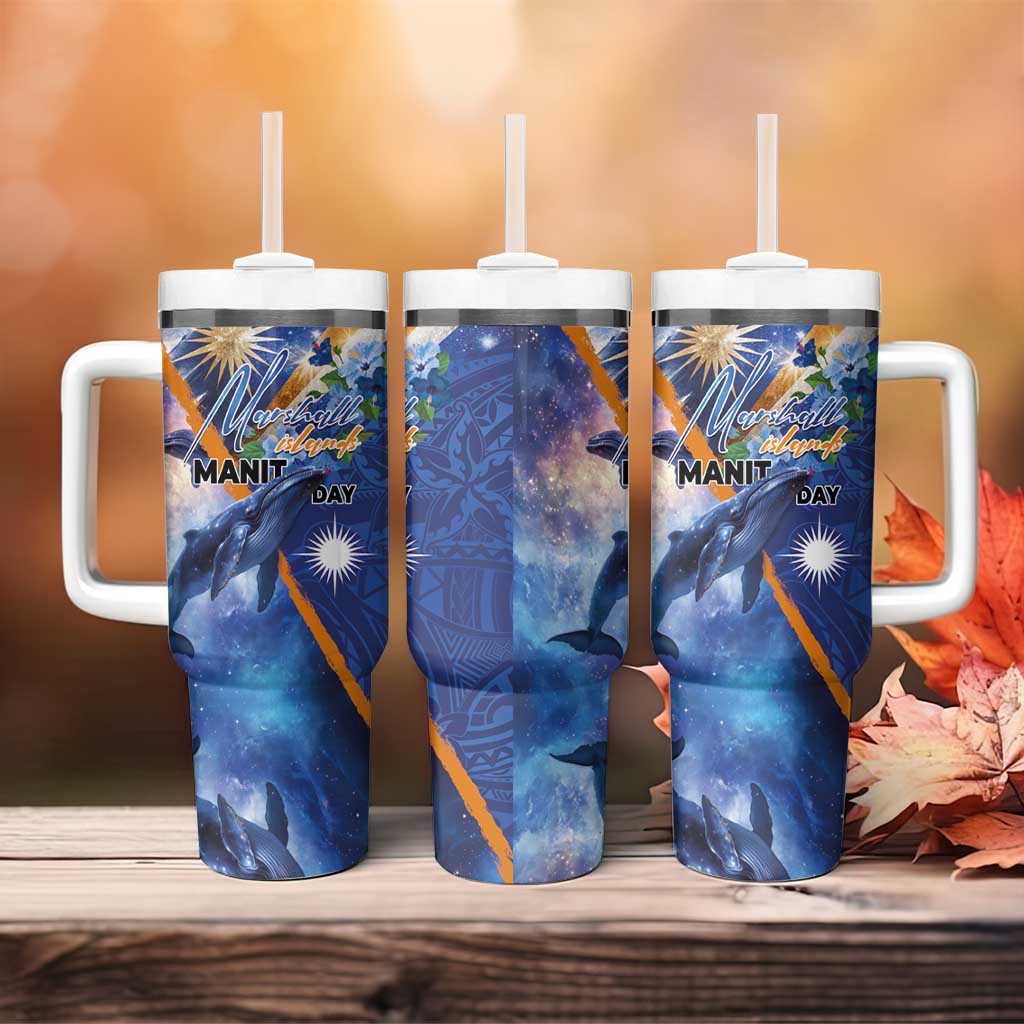 Marshall Islands Manit Day Tumbler With Handle Grunge National Flag with Whales and Tribal Tattoos LT03 - Polynesian Pride