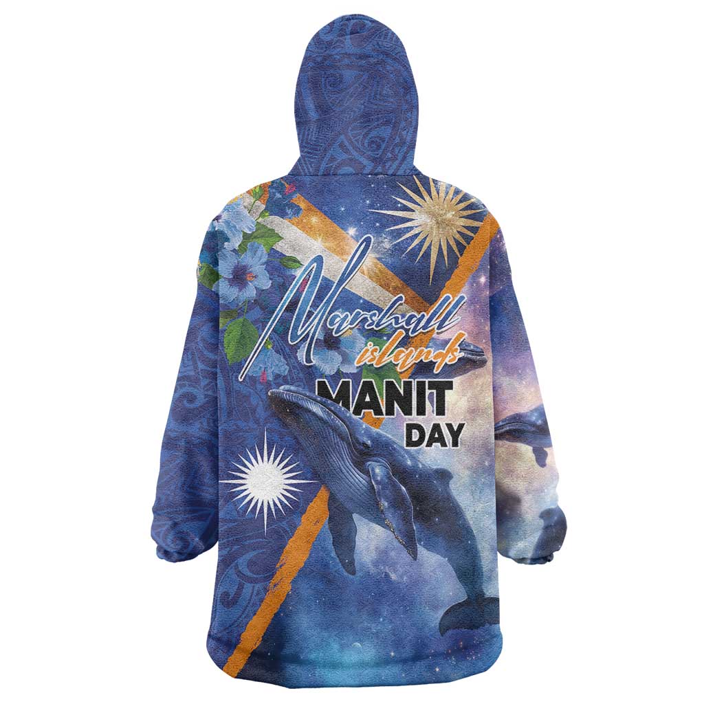 Marshall Islands Manit Day Wearable Blanket Hoodie Grunge National Flag with Whales and Tribal Tattoos LT03 - Polynesian Pride