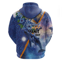 Marshall Islands Manit Day Zip Hoodie Grunge National Flag with Whales and Tribal Tattoos LT03 - Polynesian Pride