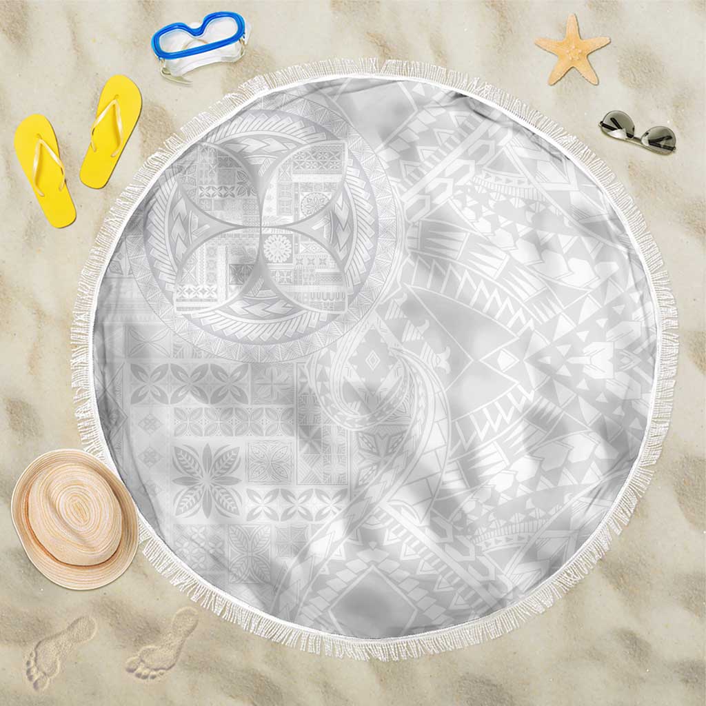Samoan Culture-Lotu Tamaiti Beach Blanket Siapo and Polynesian Art Tattoos LT03 One Size 150cm White - Polynesian Pride