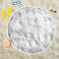 Samoan Culture-Lotu Tamaiti Beach Blanket Siapo and Polynesian Art Tattoos LT03 One Size 150cm White - Polynesian Pride