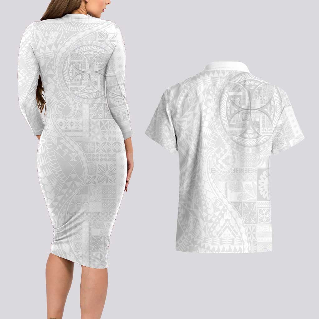 Samoan Culture-Lotu Tamaiti Couples Matching Long Sleeve Bodycon Dress and Hawaiian Shirt Siapo and Polynesian Art Tattoos LT03 - Polynesian Pride