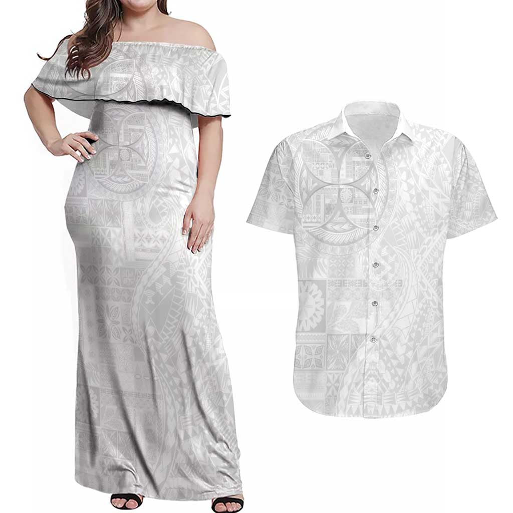 Samoan Culture-Lotu Tamaiti Couples Matching Off Shoulder Maxi Dress and Hawaiian Shirt Siapo and Polynesian Art Tattoos - Polynesian Pride