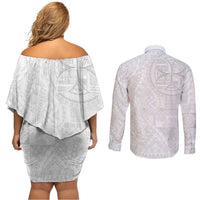Samoan Culture-Lotu Tamaiti Couples Matching Off Shoulder Short Dress and Long Sleeve Button Shirt Siapo and Polynesian Art Tattoos LT03 - Polynesian Pride