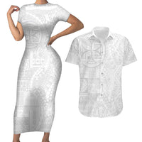 Samoan Culture-Lotu Tamaiti Couples Matching Short Sleeve Bodycon Dress and Hawaiian Shirt Siapo and Polynesian Art Tattoos LT03 White - Polynesian Pride