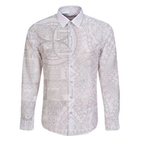 Samoan Culture-Lotu Tamaiti Family Matching Mermaid Dress and Hawaiian Shirt Siapo and Polynesian Art Tattoos LT03 Dad's Shirt - Long Sleeve White - Polynesian Pride
