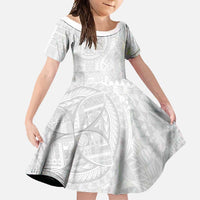 Samoan Culture-Lotu Tamaiti Family Matching Short Sleeve Bodycon Dress and Hawaiian Shirt Siapo and Polynesian Art Tattoos LT03 Daughter's Dress White - Polynesian Pride