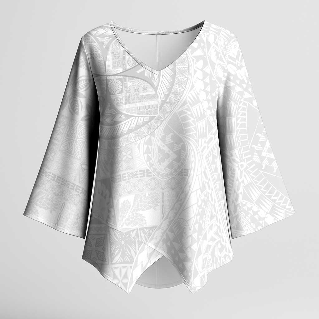 Samoan Culture-Lotu Tamaiti Kimono Sleeve Blouse Siapo and Polynesian Art Tattoos LT03 Female White - Polynesian Pride