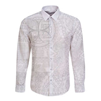 Samoan Culture-Lotu Tamaiti Long Sleeve Button Shirt Siapo and Polynesian Art Tattoos LT03 Unisex White - Polynesian Pride