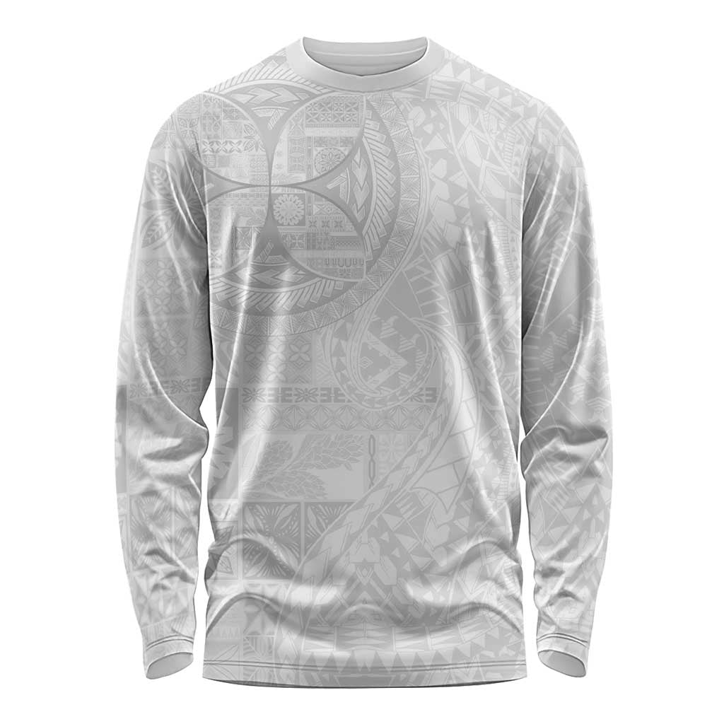 Samoan Culture-Lotu Tamaiti Long Sleeve Shirt Siapo and Polynesian Art Tattoos LT03 Unisex White - Polynesian Pride
