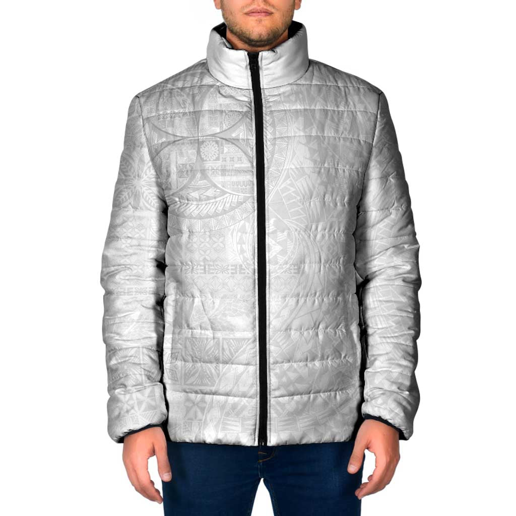 Samoan Culture-Lotu Tamaiti Padded Jacket Siapo and Polynesian Art Tattoos LT03 Men White - Polynesian Pride