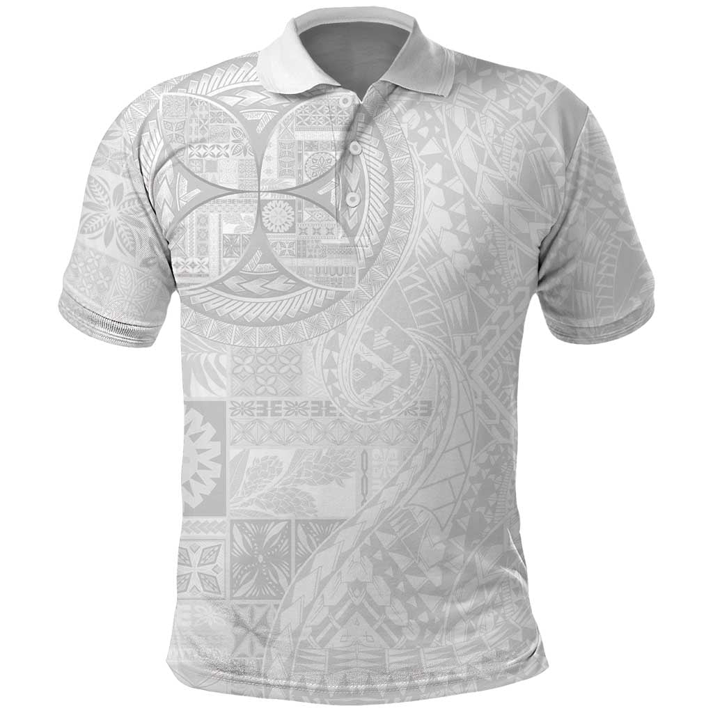 Samoan Culture-Lotu Tamaiti Polo Shirt Siapo and Polynesian Art Tattoos LT03 White - Polynesian Pride
