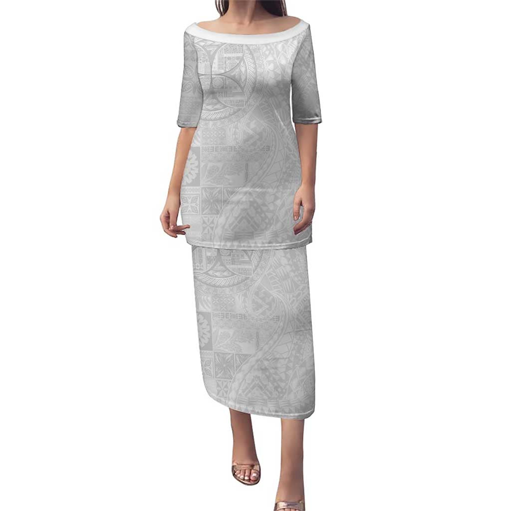 Samoan Culture-Lotu Tamaiti Puletasi Siapo and Polynesian Art Tattoos LT03 Long Dress White - Polynesian Pride