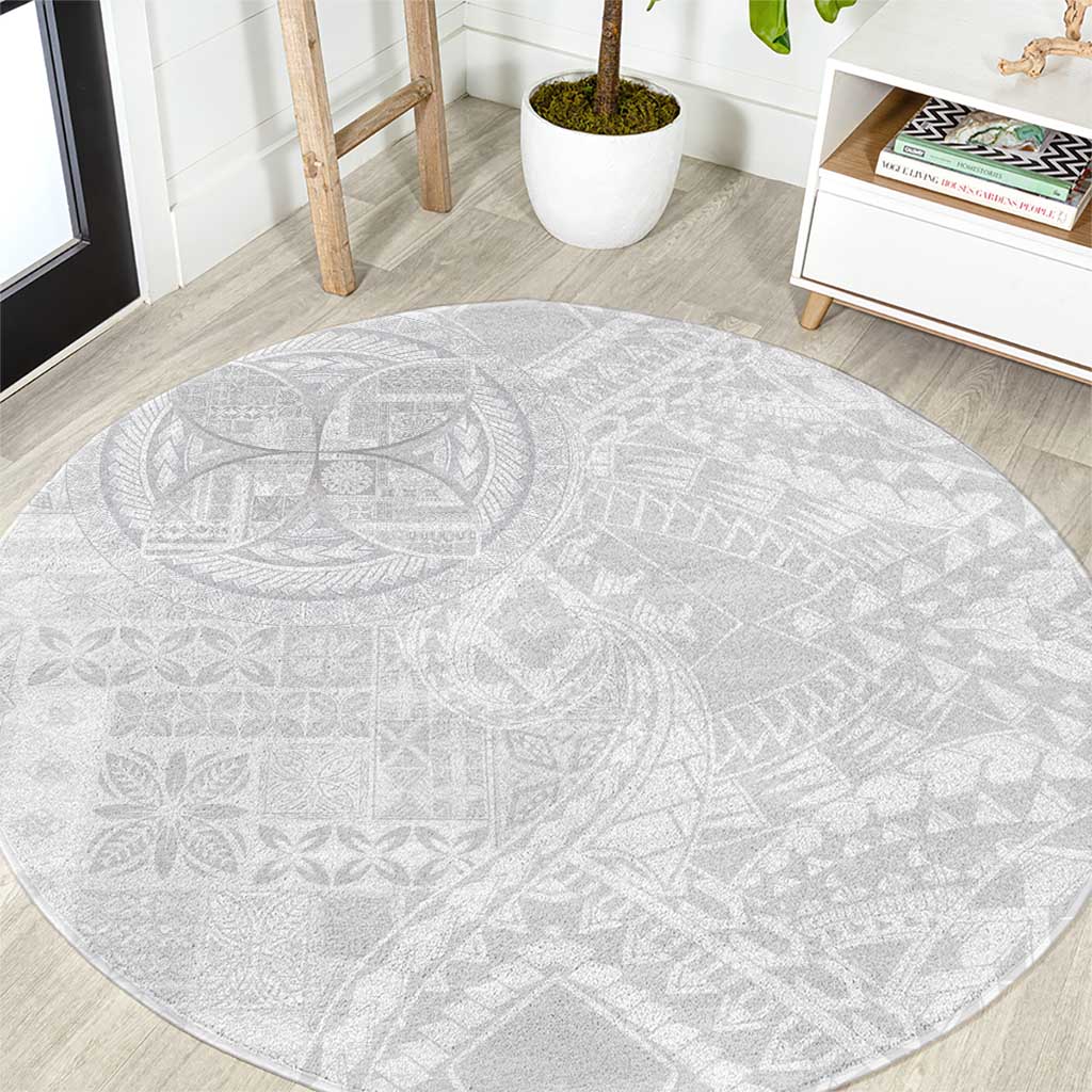 Samoan Culture-Lotu Tamaiti Round Carpet Siapo and Polynesian Art Tattoos LT03 White - Polynesian Pride