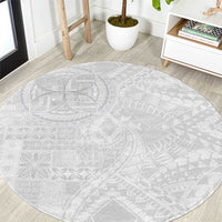 Samoan Culture-Lotu Tamaiti Round Carpet Siapo and Polynesian Art Tattoos LT03 White - Polynesian Pride