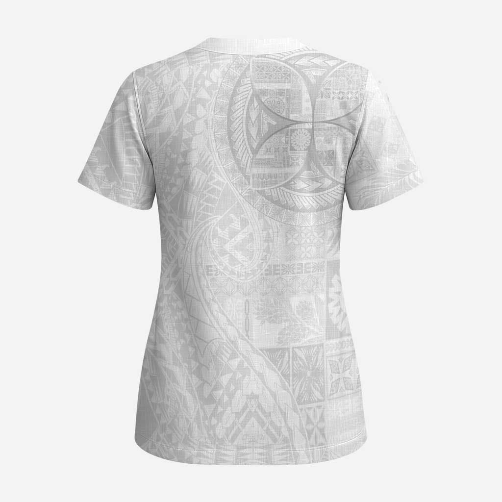 Samoan Culture-Lotu Tamaiti Scrub Top Siapo and Polynesian Art Tattoos LT03 - Polynesian Pride
