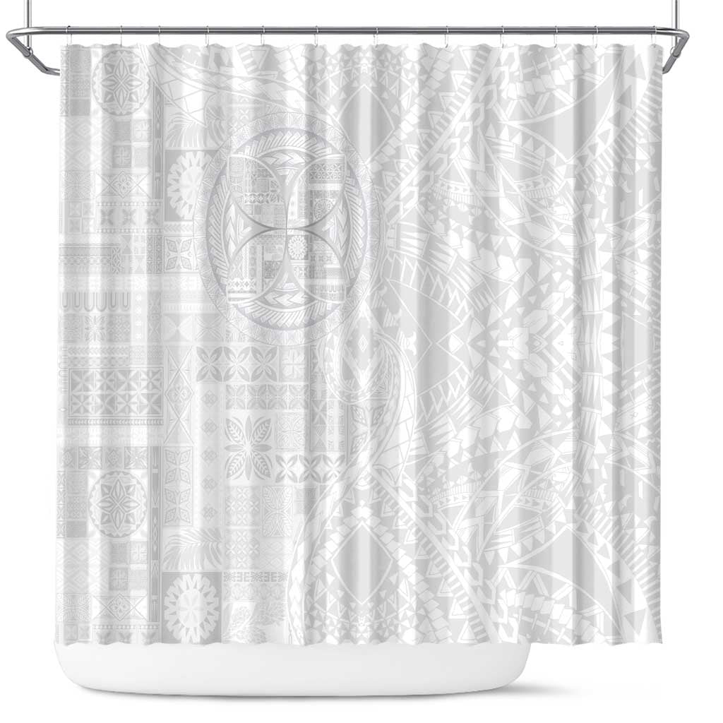 Samoan Culture-Lotu Tamaiti Shower Curtain Siapo and Polynesian Art Tattoos LT03 White - Polynesian Pride