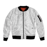 Samoan Culture-Lotu Tamaiti Sleeve Zip Bomber Jacket Siapo and Polynesian Art Tattoos LT03 Unisex White - Polynesian Pride