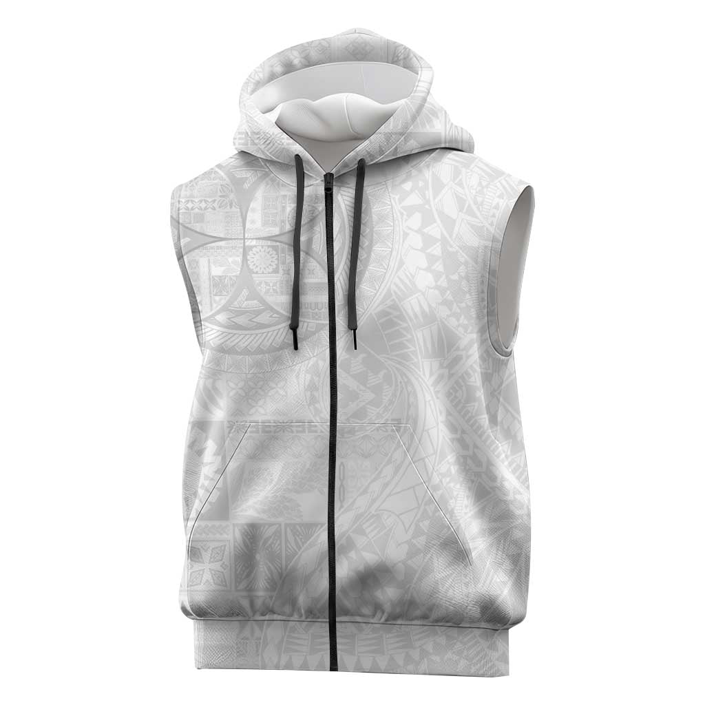 Samoan Culture-Lotu Tamaiti Sleeveless Zip Hoodie Siapo and Polynesian Art Tattoos LT03 White - Polynesian Pride