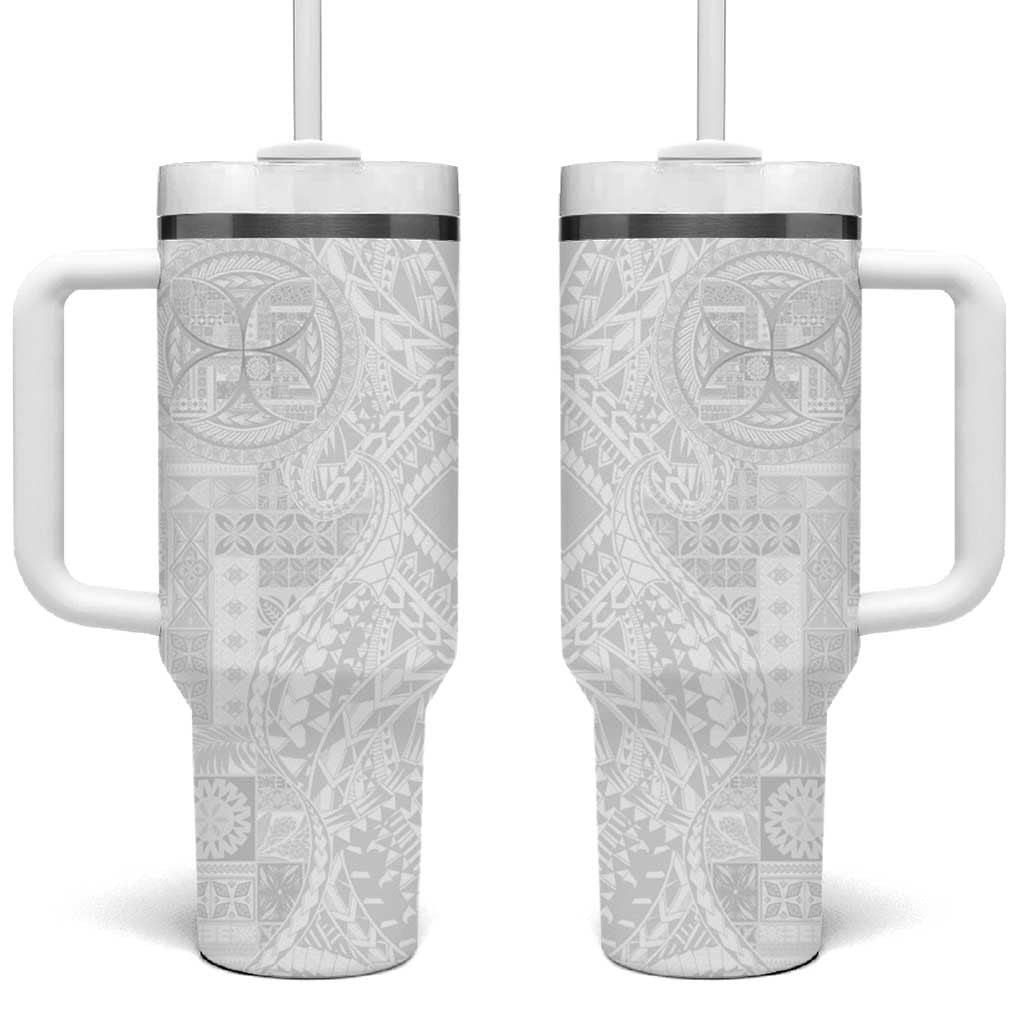 Samoan Culture-Lotu Tamaiti Tumbler With Handle Siapo and Polynesian Art Tattoos LT03 One Size: 40 oz White - Polynesian Pride