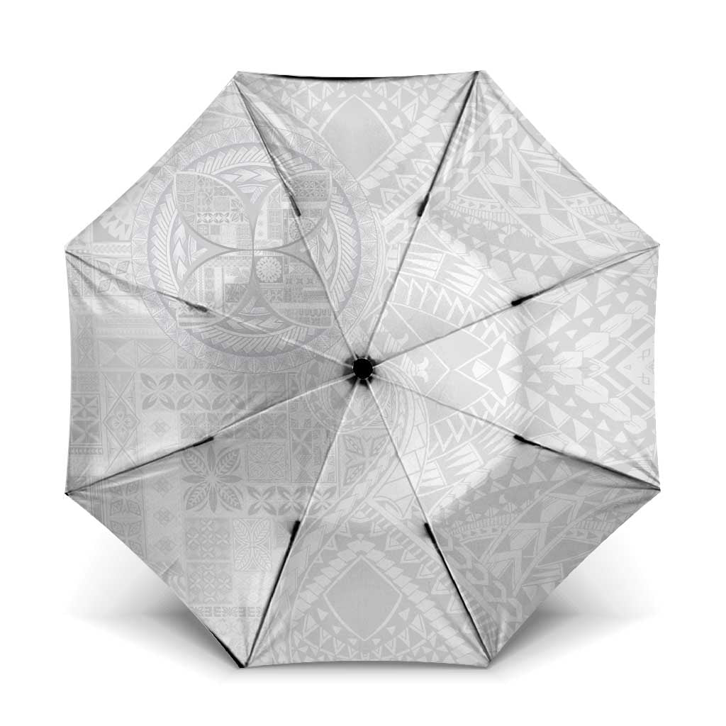 Samoan Culture-Lotu Tamaiti Umbrella Siapo and Polynesian Art Tattoos LT03 One Size Folded 11.42 inch Opened Diameter 37.4 inch White - Polynesian Pride