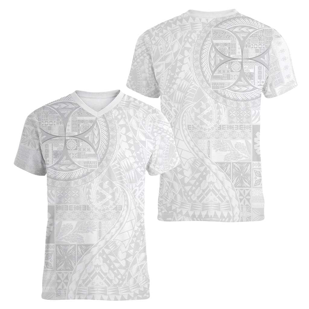 Samoan Culture-Lotu Tamaiti Women V-Neck T-Shirt Siapo and Polynesian Art Tattoos LT03 - Polynesian Pride