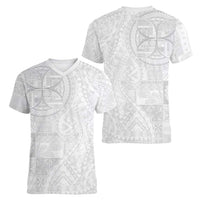 Samoan Culture-Lotu Tamaiti Women V-Neck T-Shirt Siapo and Polynesian Art Tattoos LT03 - Polynesian Pride