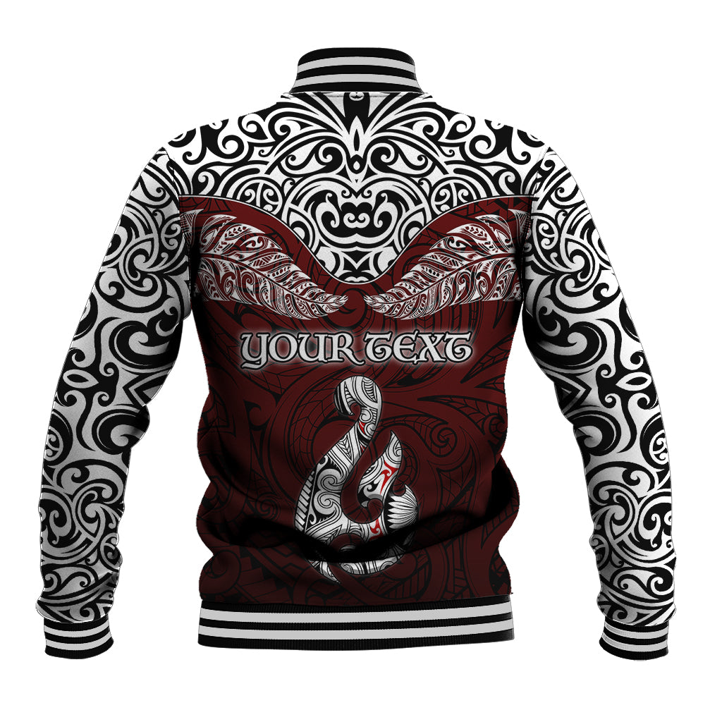 Custom Aotearoa New Zealand Baseball Jacket Silver Fern and Matau with Maori Tribal Red Style LT03 - Polynesian Pride