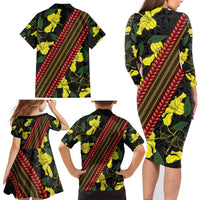 Samoan Culture Family Matching Long Sleeve Bodycon Dress and Hawaiian Shirt Hibiscus and Ula Fala with Tapa Pattern Black Color LT03 - Polynesian Pride