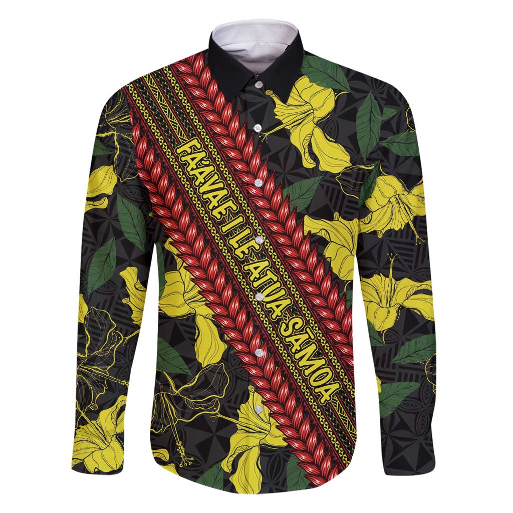 Samoan Culture Family Matching Mermaid Dress and Hawaiian Shirt Hibiscus and Ula Fala with Tapa Pattern Black Color LT03 Dad's Shirt - Long Sleeve Black - Polynesian Pride