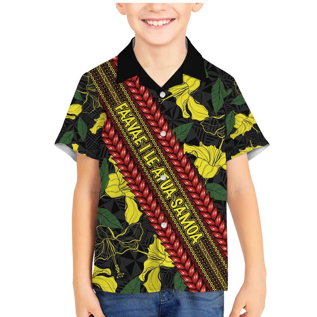 Samoan Culture Family Matching Mermaid Dress and Hawaiian Shirt Hibiscus and Ula Fala with Tapa Pattern Black Color LT03 Son's Shirt Black - Polynesian Pride