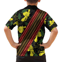 Samoan Culture Family Matching Off The Shoulder Long Sleeve Dress and Hawaiian Shirt Hibiscus and Ula Fala with Tapa Pattern Black Color LT03 - Polynesian Pride