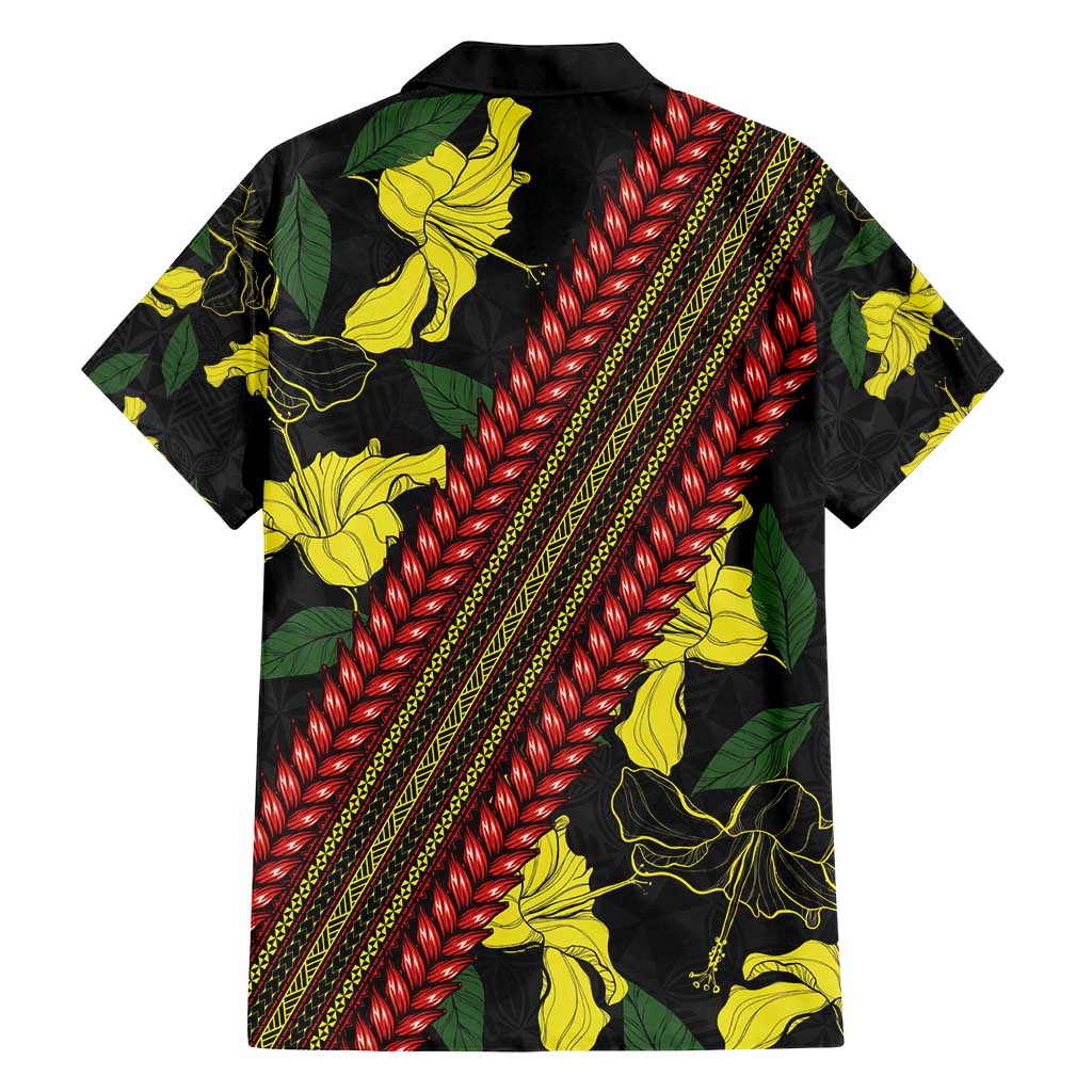Samoan Culture Family Matching Off Shoulder Maxi Dress and Hawaiian Shirt Hibiscus and Ula Fala with Tapa Pattern Black Color LT03 - Polynesian Pride